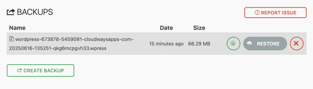 All in One WP Migration > Backups